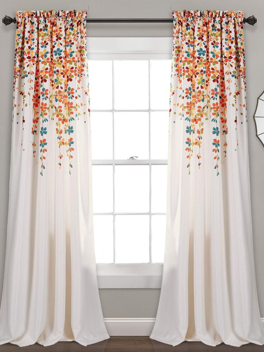 Weeping Flower Light Filtering Window Curtain Panels, Pair, 52"W x 84"L + 2" Hea